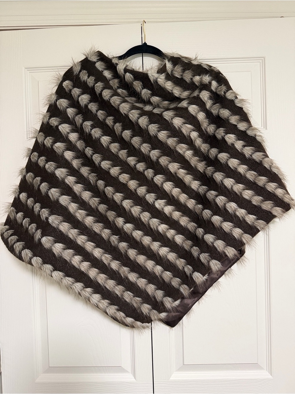 Faux Fur Stripe Poncho - Brown and Cream